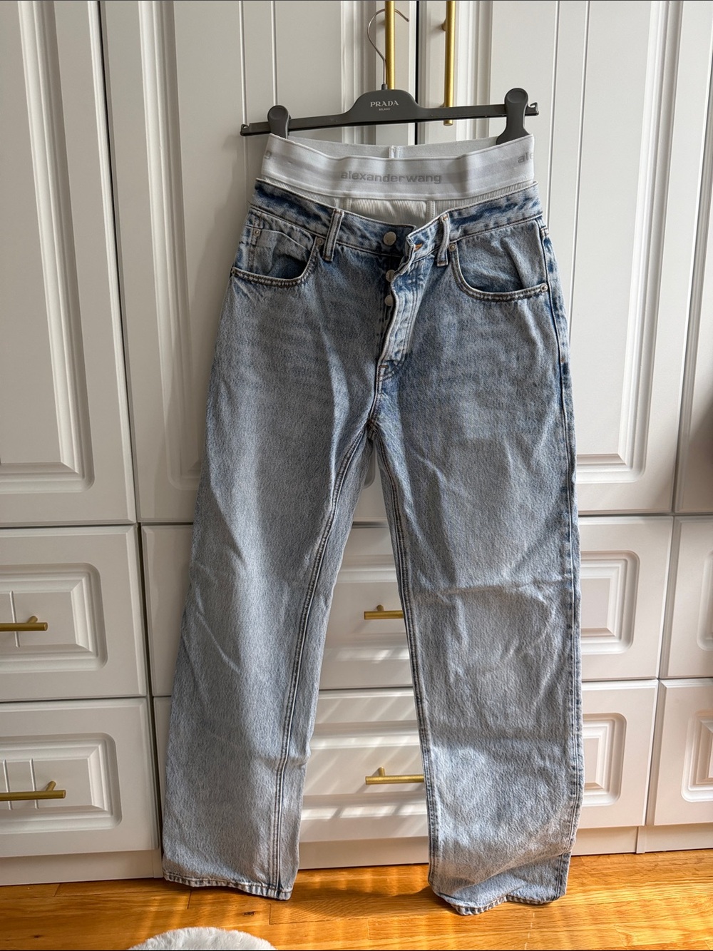 Alexander Wang Light Blue Denim Jeans with White Elastic Waistband
